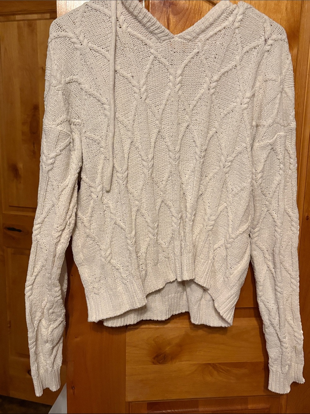 True Craft Cream Cable Knit Hooded Sweater